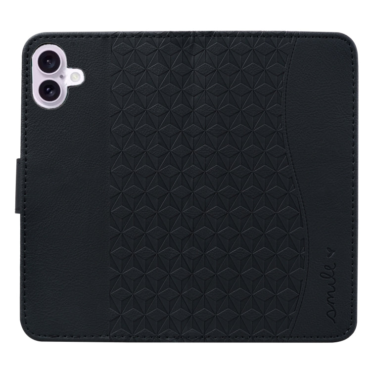 For iPhone 16 Plus Business Diamond Buckle Leather Phone Case with Lanyard(Black)