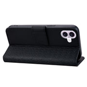 For iPhone 16 Plus Business Diamond Buckle Leather Phone Case with Lanyard(Black)