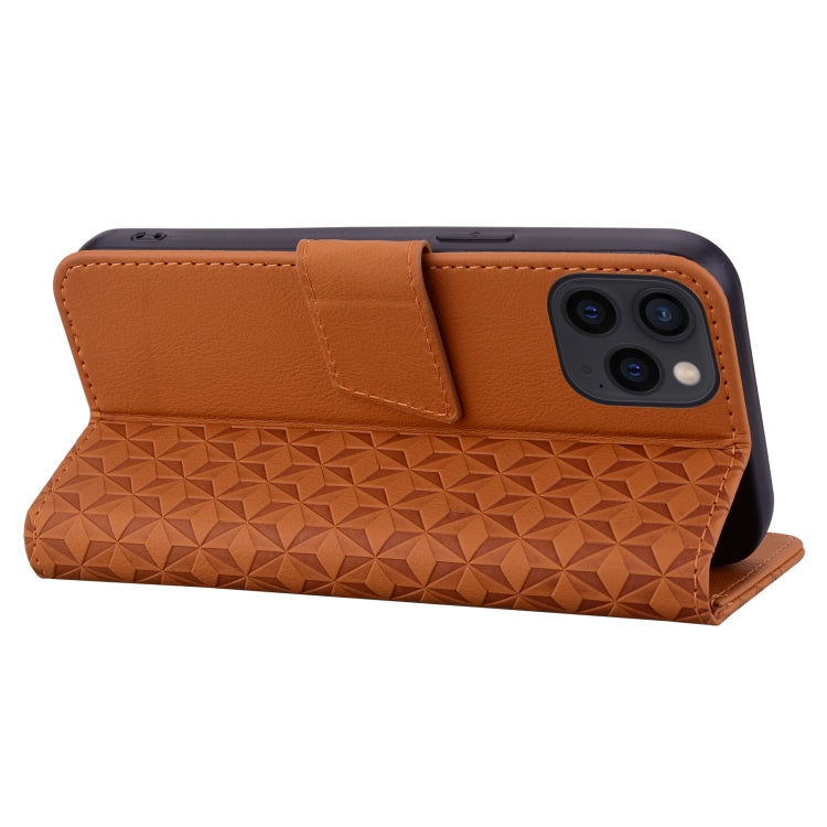 For iPhone 16 Pro Business Diamond Buckle Leather Phone Case with Lanyard(Brown)