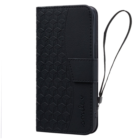 For iPhone 16 Pro Business Diamond Buckle Leather Phone Case with Lanyard(Black)