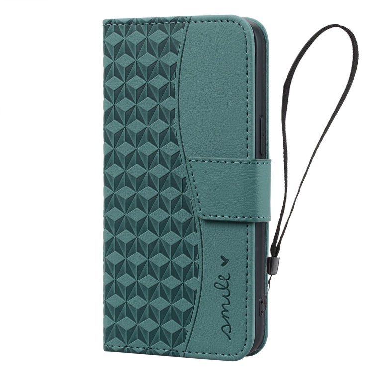 For iPhone 16 Pro Max Business Diamond Buckle Leather Phone Case with Lanyard(Green)