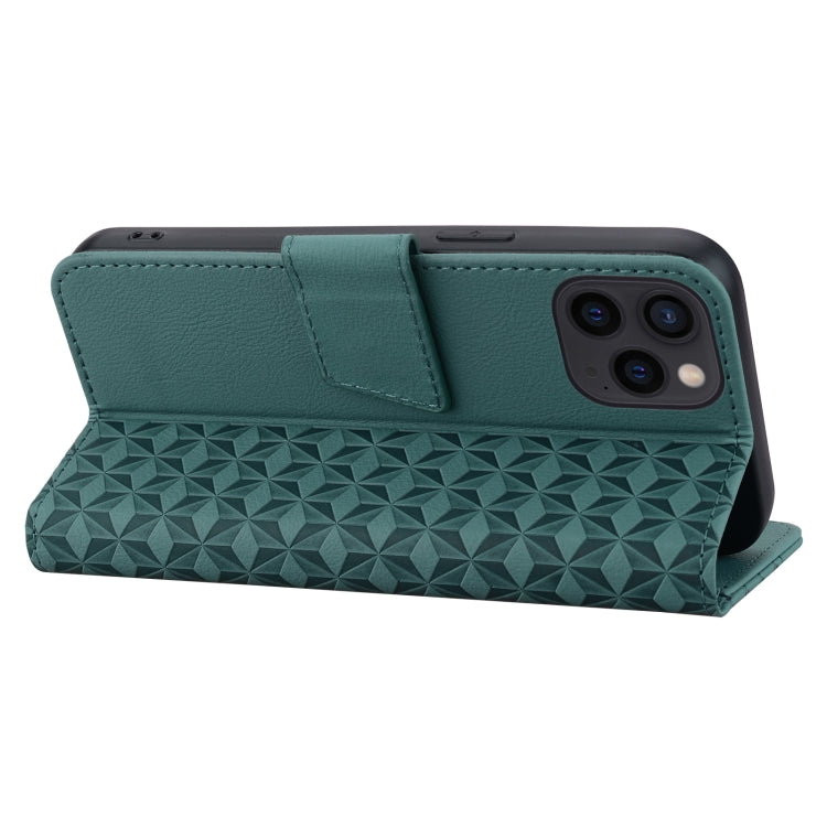 For iPhone 16 Pro Max Business Diamond Buckle Leather Phone Case with Lanyard(Green)