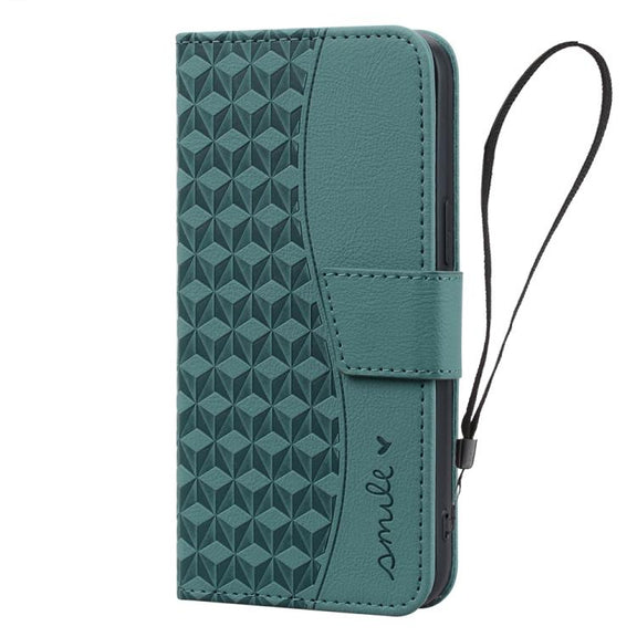 For iPhone 16e Business Diamond Buckle Leather Phone Case with Lanyard(Green)