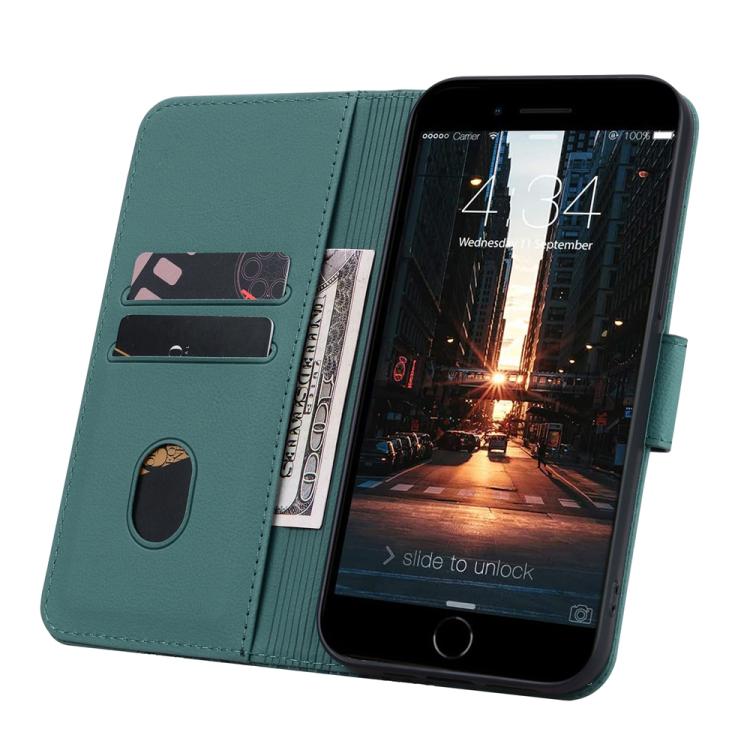 For iPhone 16e Business Diamond Buckle Leather Phone Case with Lanyard(Green)