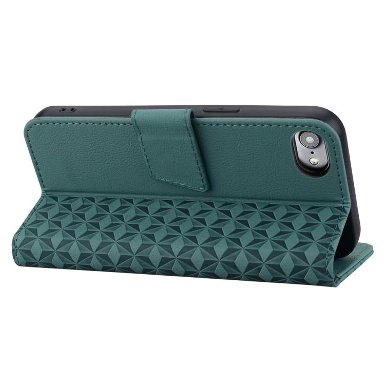 For iPhone 16e Business Diamond Buckle Leather Phone Case with Lanyard(Green)