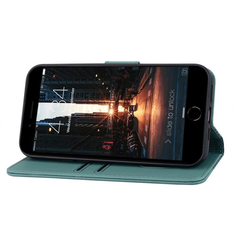For iPhone 16e Business Diamond Buckle Leather Phone Case with Lanyard(Green)