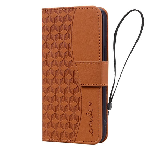 For iPhone 16e Business Diamond Buckle Leather Phone Case with Lanyard(Brown)