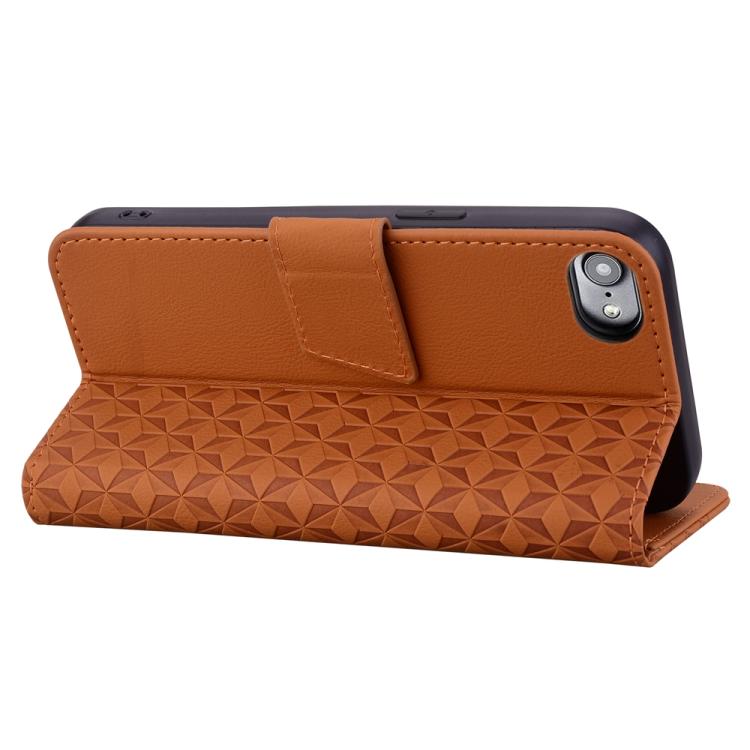 For iPhone 16e Business Diamond Buckle Leather Phone Case with Lanyard(Brown)