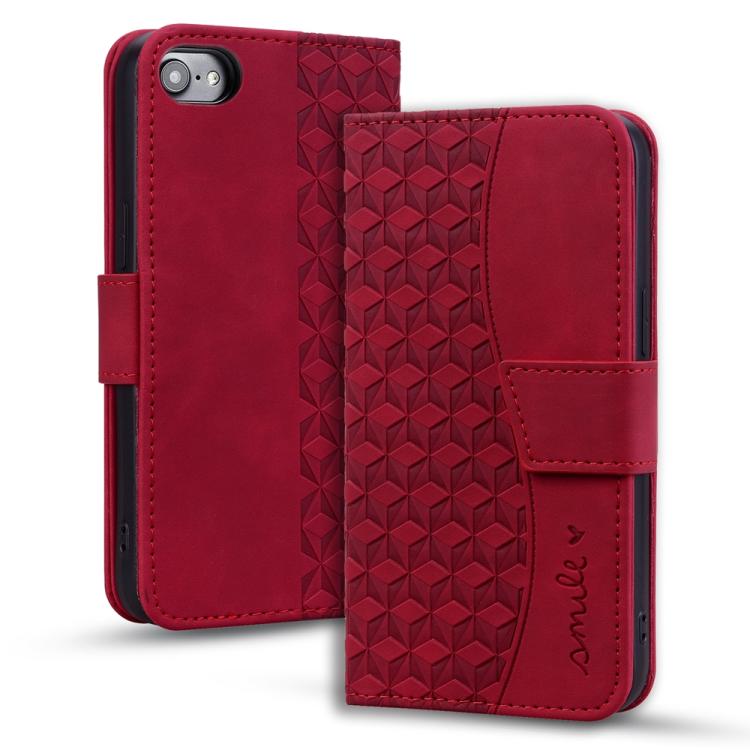 For iPhone 16e Business Diamond Buckle Leather Phone Case with Lanyard(Wine Red)