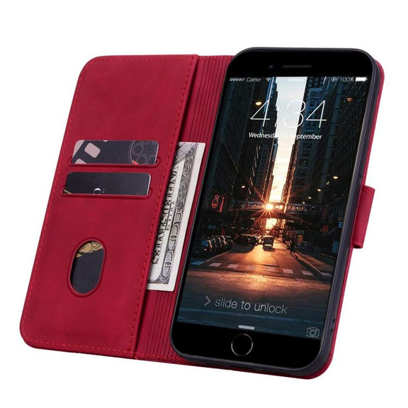 For iPhone 16e Business Diamond Buckle Leather Phone Case with Lanyard(Wine Red)