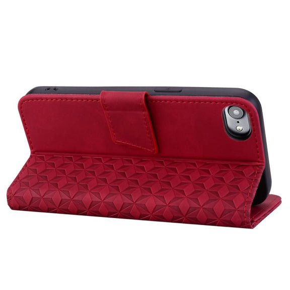 For iPhone 16e Business Diamond Buckle Leather Phone Case with Lanyard(Wine Red)
