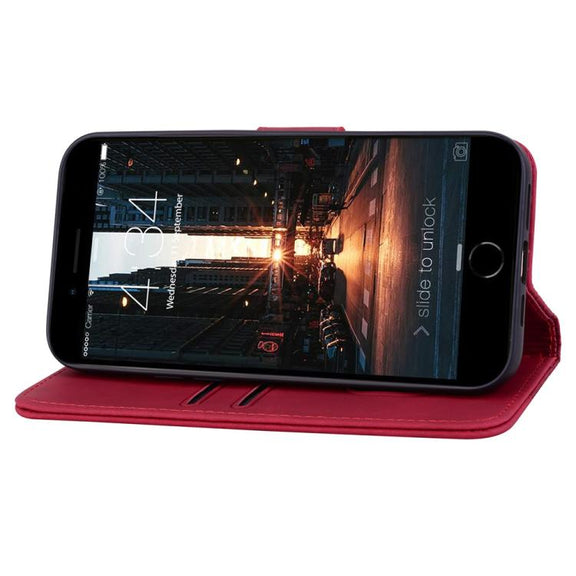 For iPhone 16e Business Diamond Buckle Leather Phone Case with Lanyard(Wine Red)