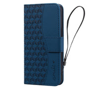 For iPhone 16e Business Diamond Buckle Leather Phone Case with Lanyard(Royal Blue)