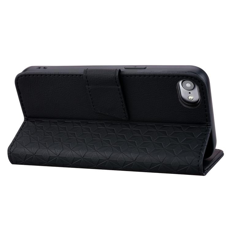 For iPhone 16e Business Diamond Buckle Leather Phone Case with Lanyard(Black)