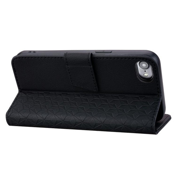 For iPhone 16e Business Diamond Buckle Leather Phone Case with Lanyard(Black)