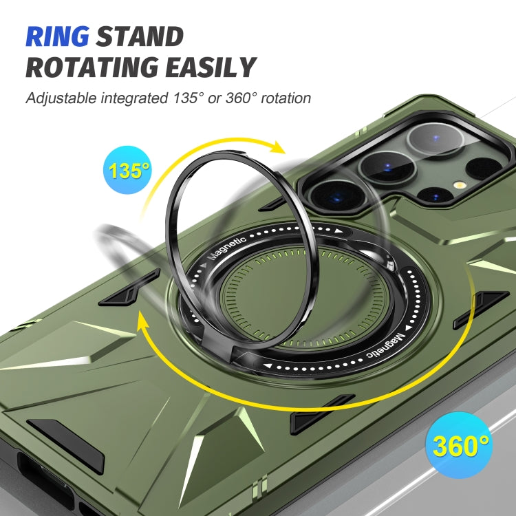 For Samsung Galaxy S24 Ultra 5G MagSafe Magnetic Shockproof Phone Case with Ring Holder(Dark Green)