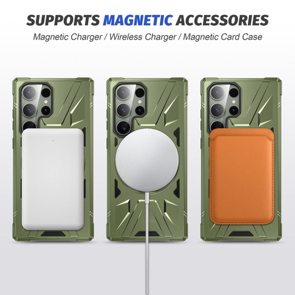 For Samsung Galaxy S24+ 5G MagSafe Magnetic Shockproof Phone Case with Ring Holder(Dark Green)