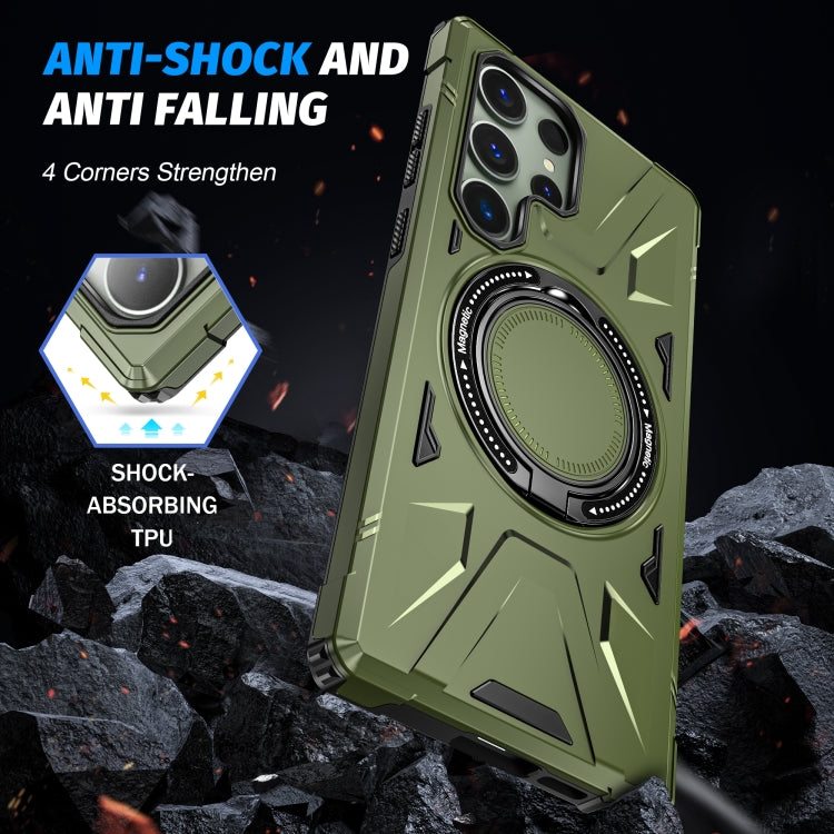 For Samsung Galaxy S24+ 5G MagSafe Magnetic Shockproof Phone Case with Ring Holder(Dark Green)