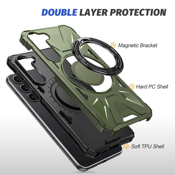 For Samsung Galaxy S24 5G MagSafe Magnetic Shockproof Phone Case with Ring Holder(Dark Green)