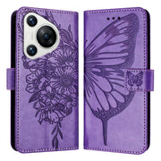 For Huawei Pura 70 Embossed Butterfly Leather Phone Case(Purple)