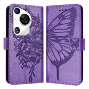 For Huawei Pura 70 Pro Embossed Butterfly Leather Phone Case(Purple)