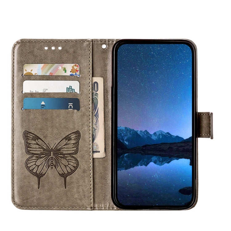 For Honor Magic6 Pro 5G Global Embossed Butterfly Leather Phone Case(Grey)
