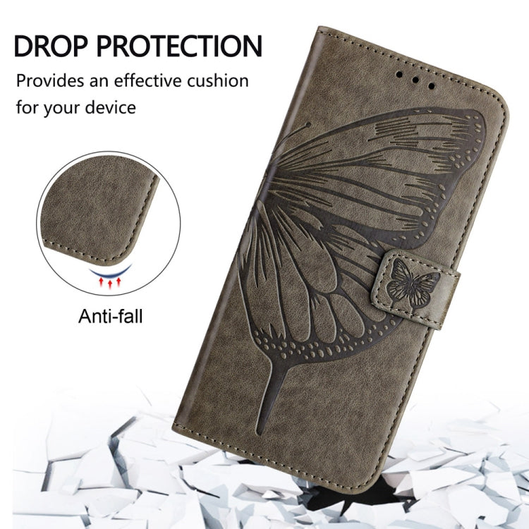 For Honor Magic6 Pro 5G Global Embossed Butterfly Leather Phone Case(Grey)