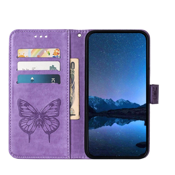 For Honor Magic6 Pro 5G Global Embossed Butterfly Leather Phone Case(Purple)