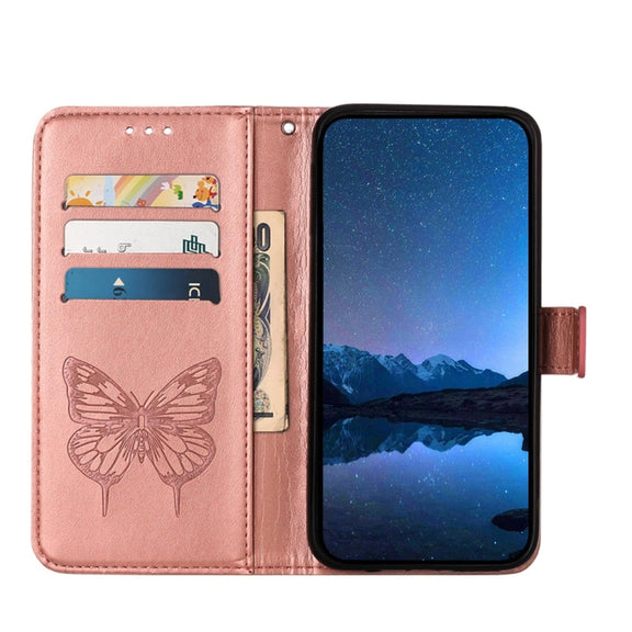 For Honor Magic6 Pro 5G Global Embossed Butterfly Leather Phone Case(Rose Gold)