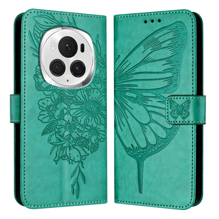 For Honor Magic6 Pro 5G Global Embossed Butterfly Leather Phone Case(Green)