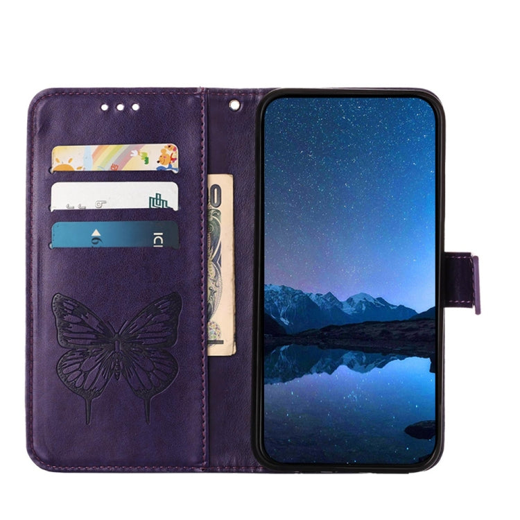 For Honor Magic6 Pro 5G Global Embossed Butterfly Leather Phone Case(Dark Purple)