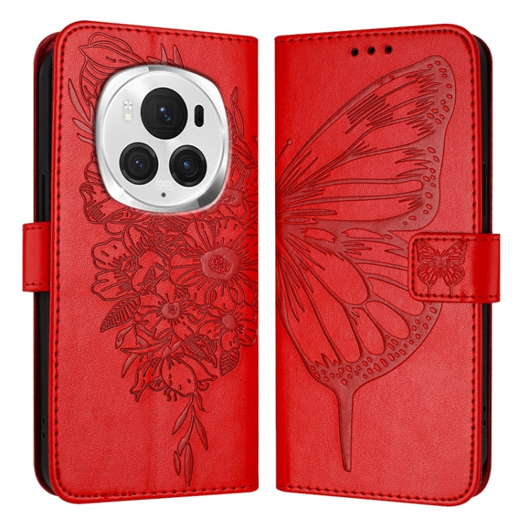 For Honor Magic6 Pro 5G Global Embossed Butterfly Leather Phone Case(Red)