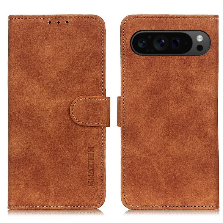 For Google Pixel 9 Pro KHAZNEH Retro Texture Flip Leather Phone Case(Brown)