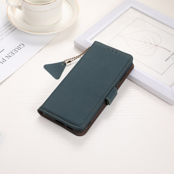 For Google Pixel 9 Side-Magnetic TJ Genuine Leather RFID Phone Case(Green)