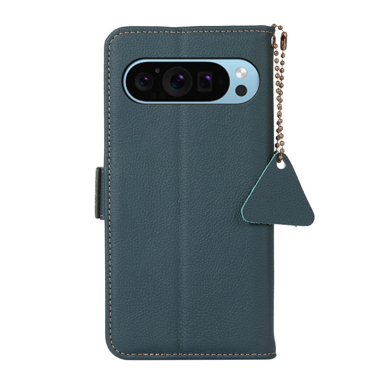For Google Pixel 9 Side-Magnetic TJ Genuine Leather RFID Phone Case(Green)