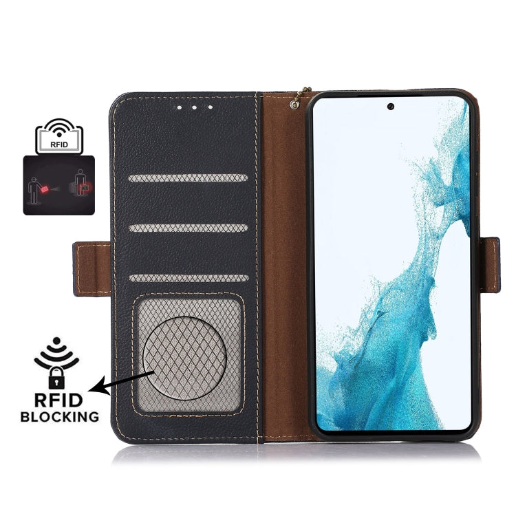 For Google Pixel 9 Side-Magnetic TJ Genuine Leather RFID Phone Case(Blue)