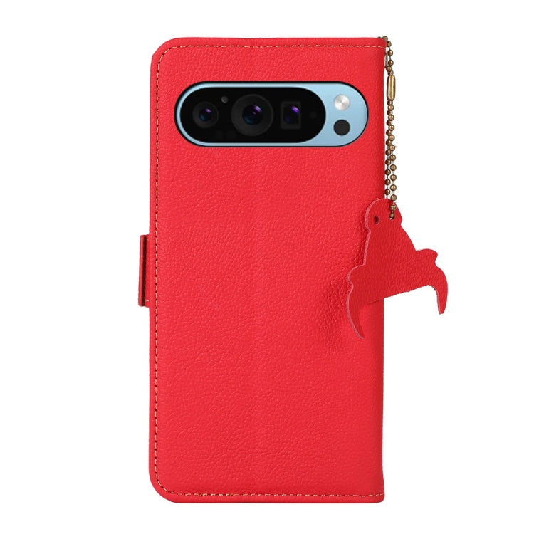 For Google Pixel 9 Side-Magnetic TJ Genuine Leather RFID Phone Case(Red)