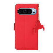 For Google Pixel 9 Side-Magnetic TJ Genuine Leather RFID Phone Case(Red)
