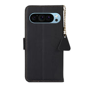 For Google Pixel 9 Side-Magnetic TJ Genuine Leather RFID Phone Case(Black)
