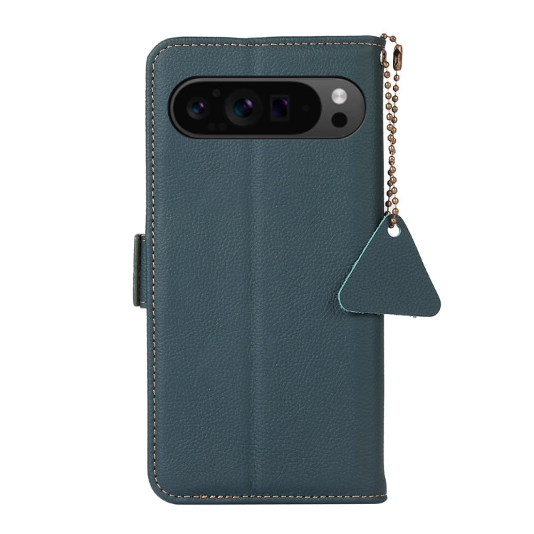 For Google Pixel 9 Pro Side-Magnetic TJ Genuine Leather RFID Phone Case(Green)