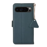 For Google Pixel 9 Pro Side-Magnetic TJ Genuine Leather RFID Phone Case(Green)