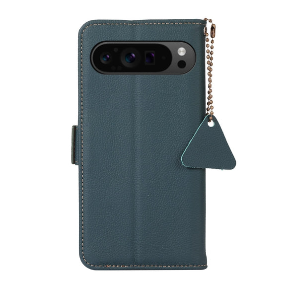 For Google Pixel 9 Pro Side-Magnetic TJ Genuine Leather RFID Phone Case(Green)