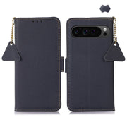 For Google Pixel 9 Pro Side-Magnetic TJ Genuine Leather RFID Phone Case(Blue)