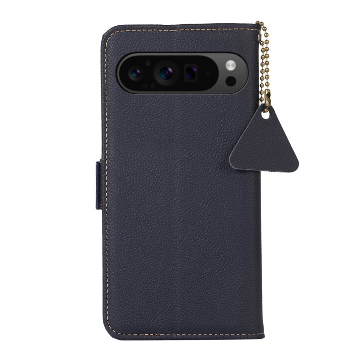 For Google Pixel 9 Pro Side-Magnetic TJ Genuine Leather RFID Phone Case(Blue)