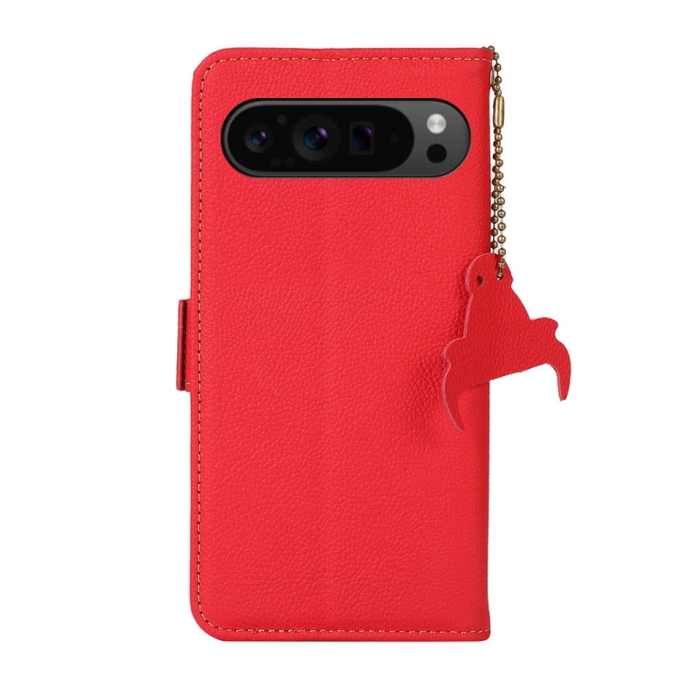 For Google Pixel 9 Pro Side-Magnetic TJ Genuine Leather RFID Phone Case(Red)