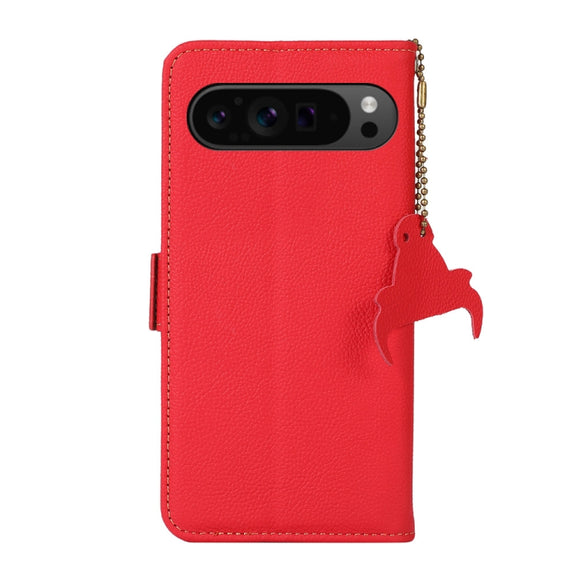 For Google Pixel 9 Pro Side-Magnetic TJ Genuine Leather RFID Phone Case(Red)
