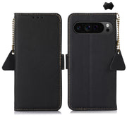 For Google Pixel 9 Pro Side-Magnetic TJ Genuine Leather RFID Phone Case(Black)