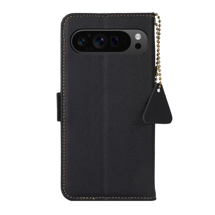 For Google Pixel 9 Pro Side-Magnetic TJ Genuine Leather RFID Phone Case(Black)