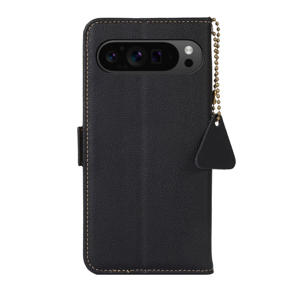 For Google Pixel 9 Pro Side-Magnetic TJ Genuine Leather RFID Phone Case(Black)