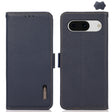 For Google Pixel 8a KHAZNEH Side-Magnetic Litchi Genuine Leather RFID Phone Case(Blue) - Google Cases by PMC TechLife | Online Shopping South Africa | PMC TechLife | Buy Now Pay Later Mobicred